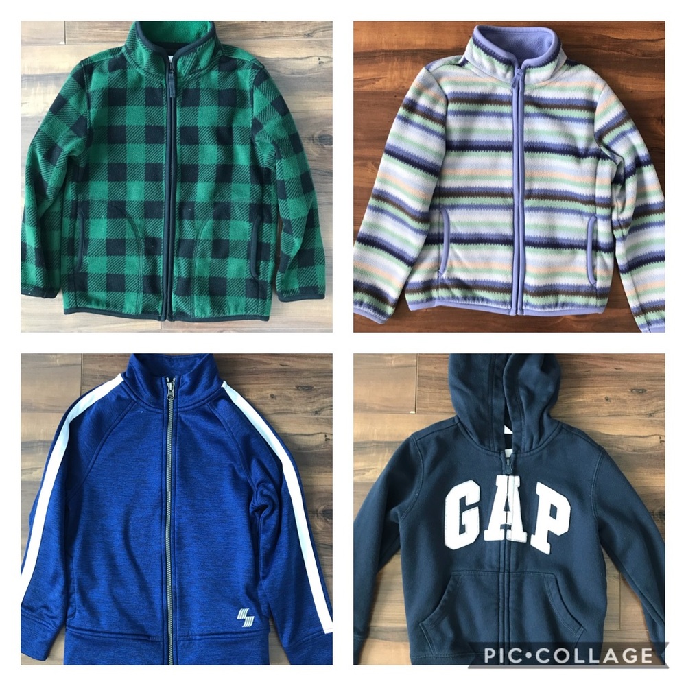 EUC bundle of kids zip up jackets size 3/4, 5/6 XS
